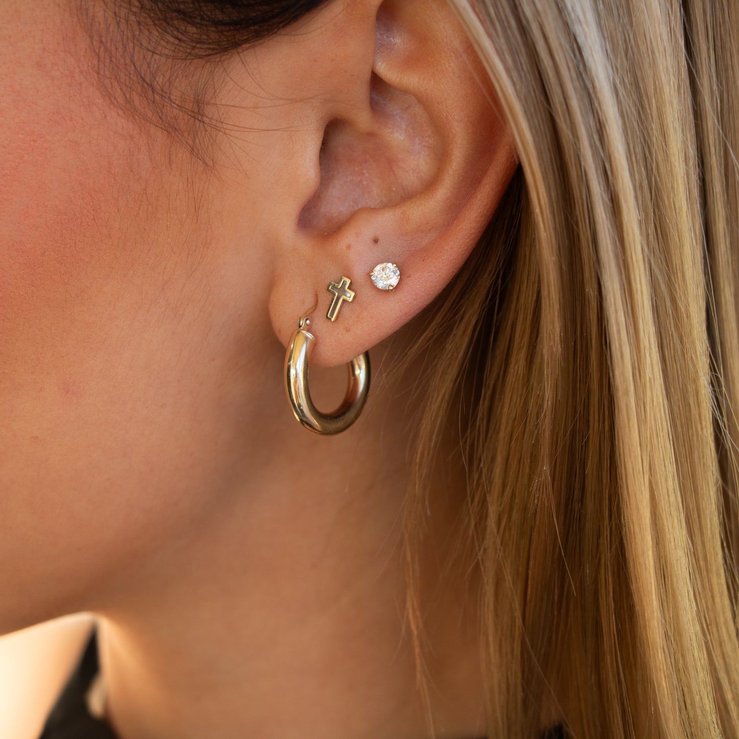 14k Solid Gold Mother of Pearl Cross Stud Earrings
