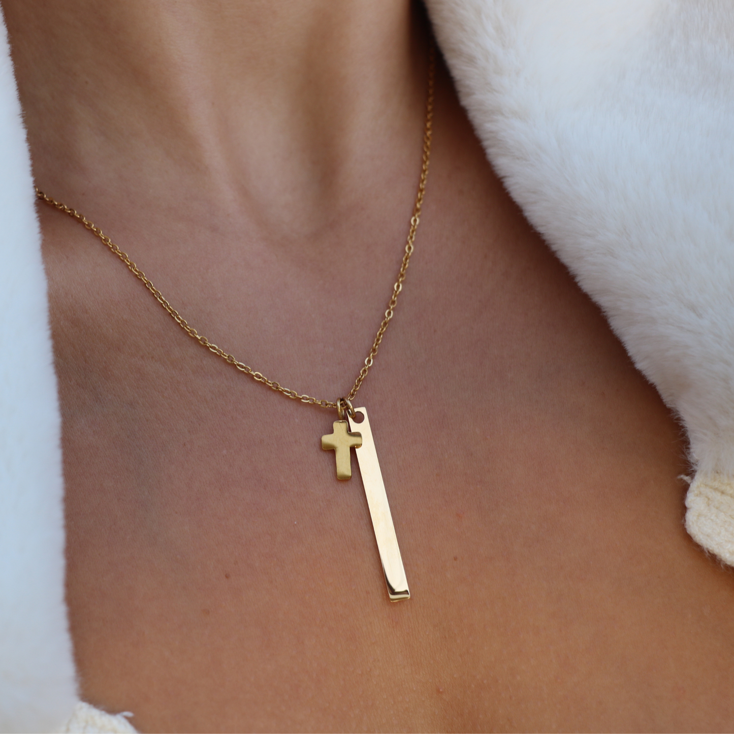 Cross + Engravable Bar Necklace