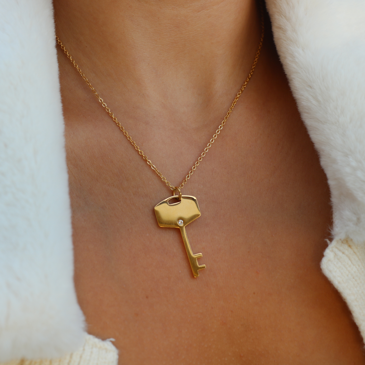 Engravable Golden Key Necklace