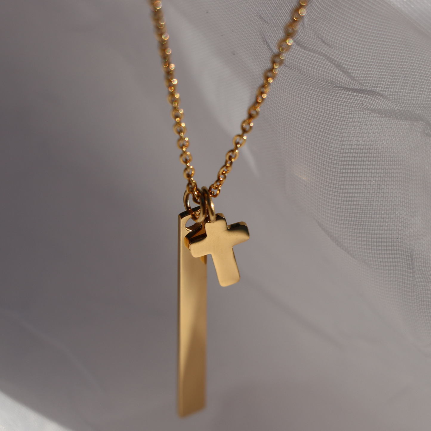 Cross + Engravable Bar Necklace