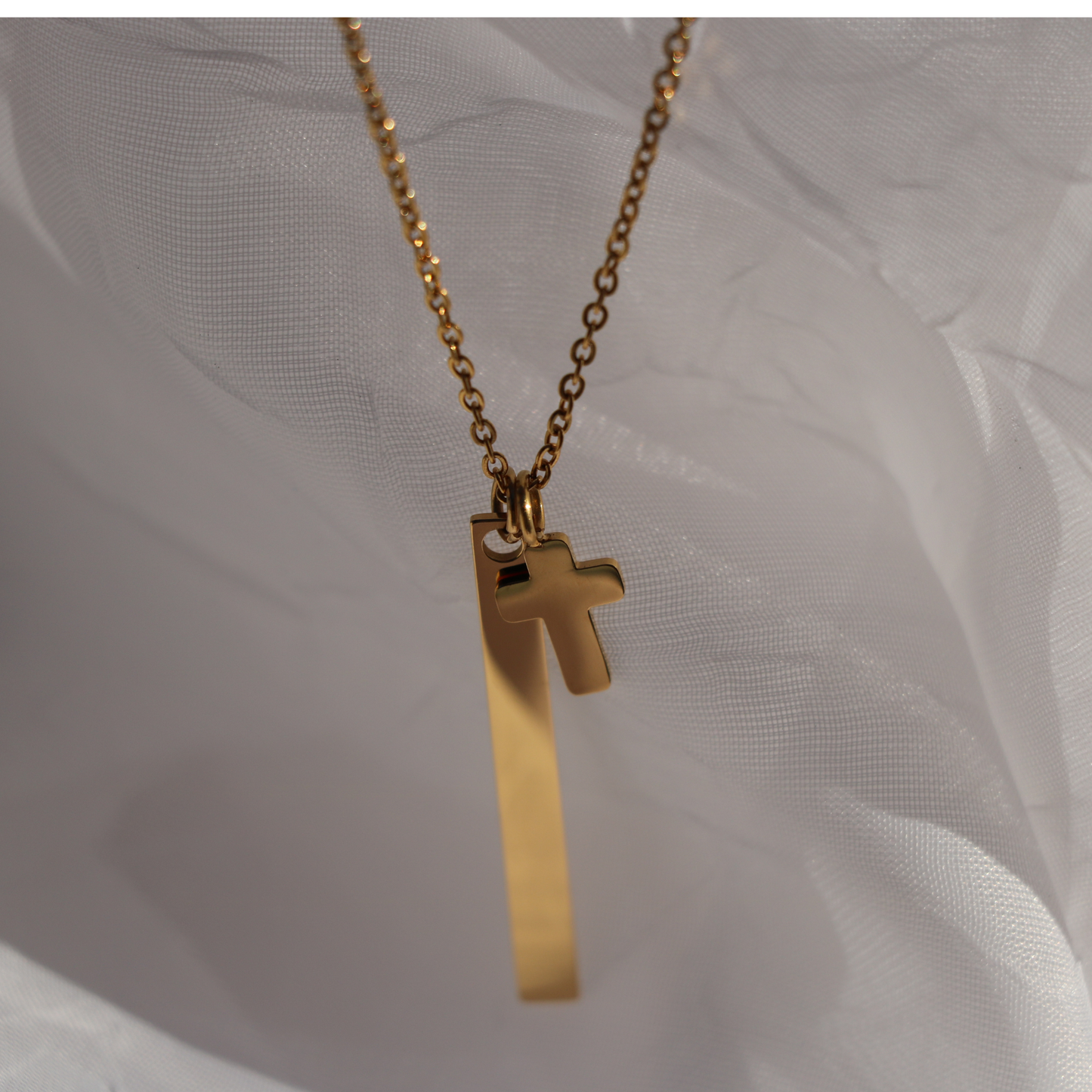 Cross + Engravable Bar Necklace