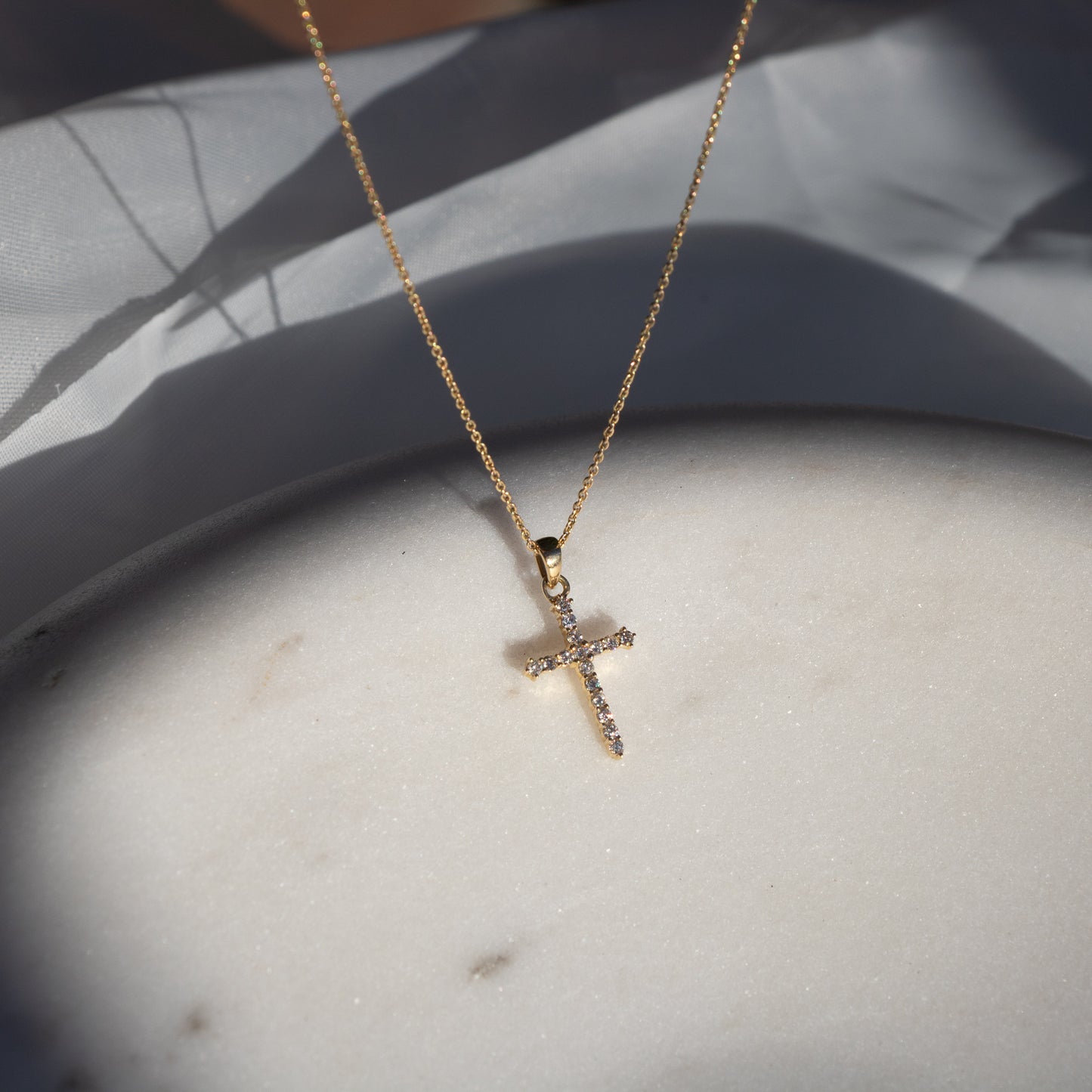 14k Solid Gold Diamond Cross Necklace