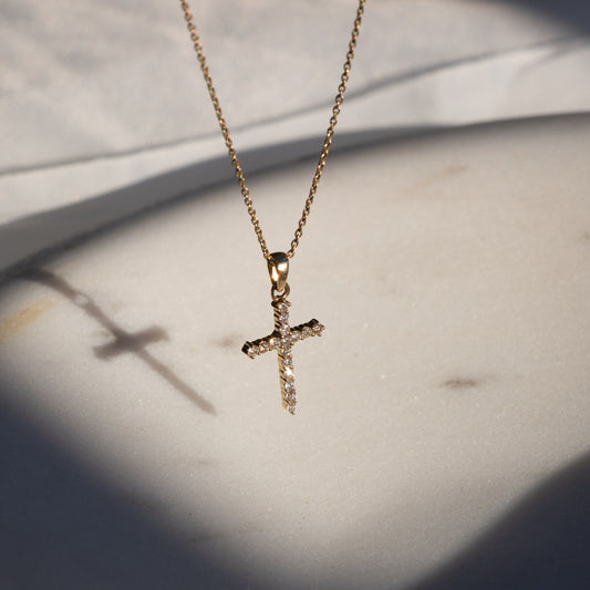 14k Solid Gold Diamond Cross Necklace