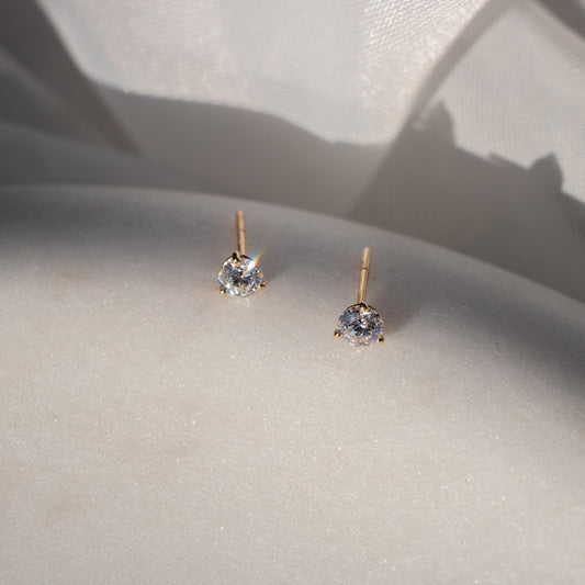 14k Solid Gold Diamond Stud Earrings