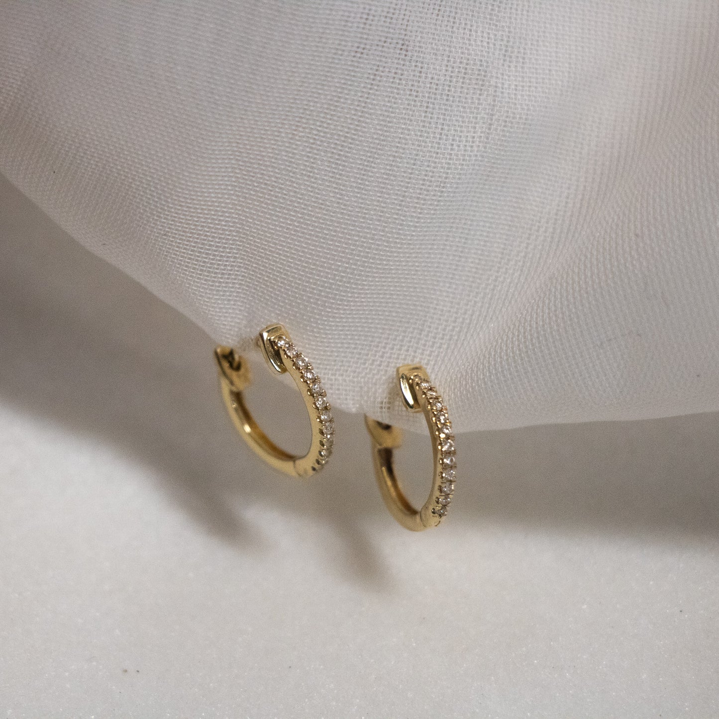 14k Solid Gold Diamond Pavé Huggies