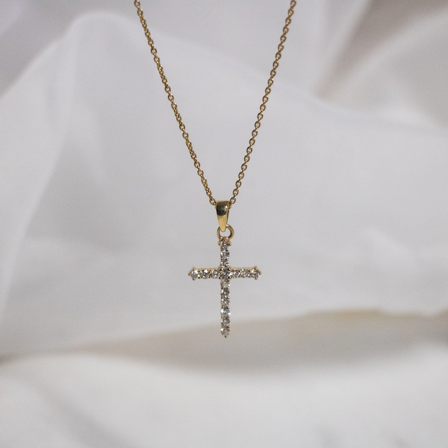 14k Solid Gold Diamond Cross Necklace