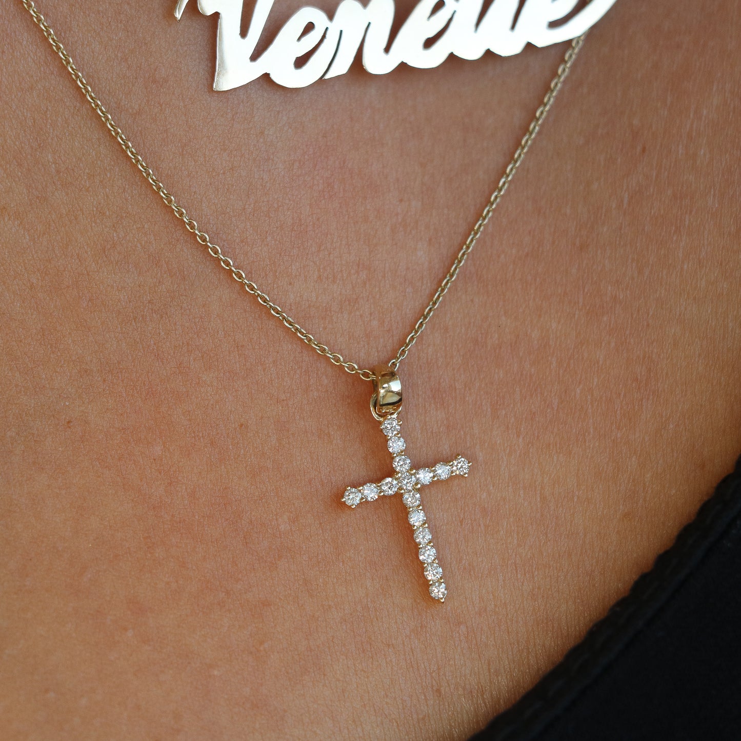 14k Solid Gold Diamond Cross Necklace