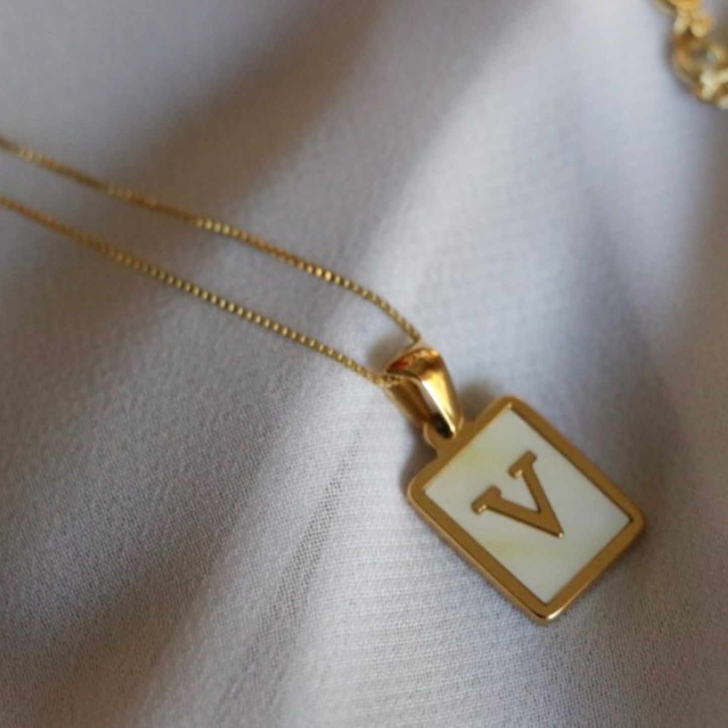 Mother of Pearl Gold Initial Necklace